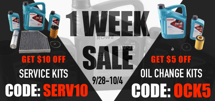 1 Week Sale! $5 Off Oil Change Kits, $10 Off Service Kits!