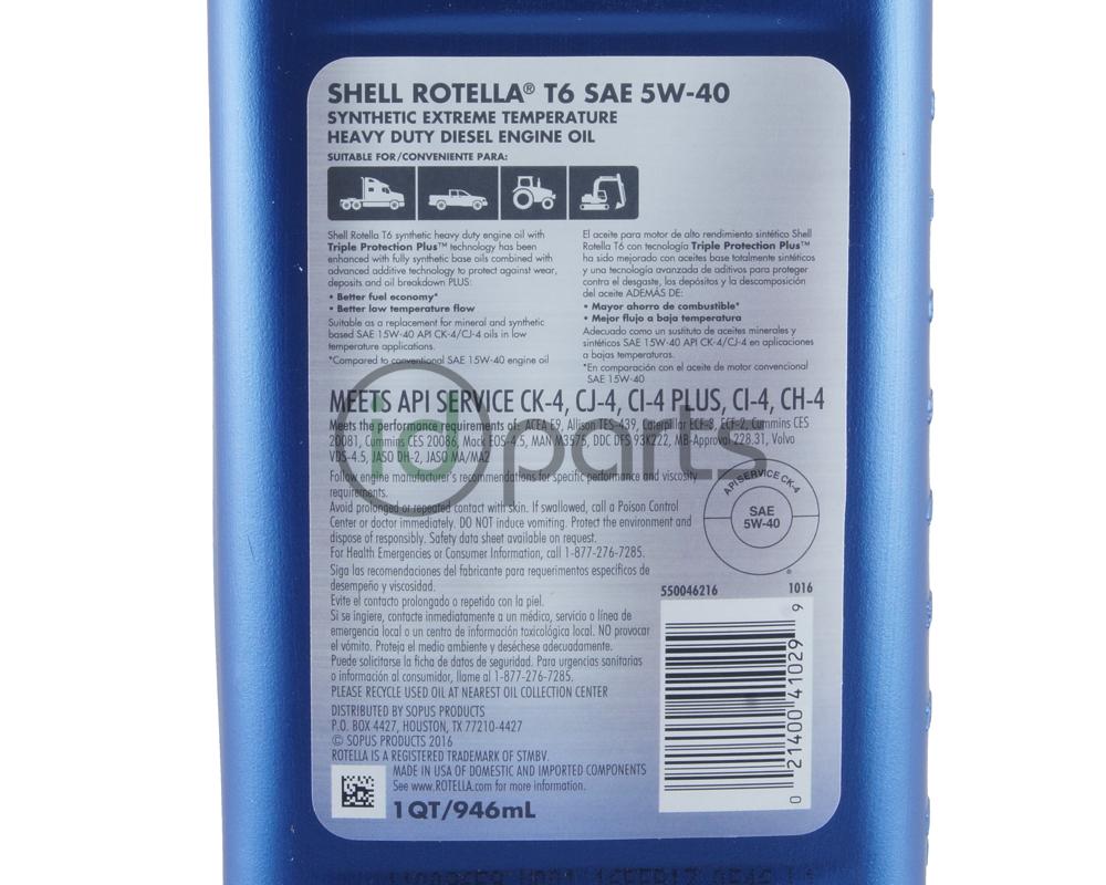 Shell Rotella T6 Full Synthetic 5w40 1 Quart Picture 2